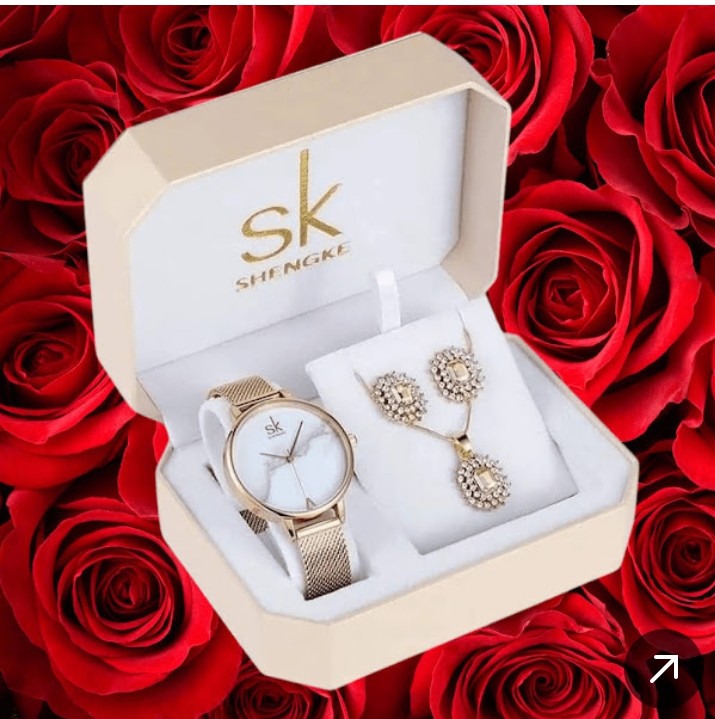 Gold Plated Luxury Watch & Necklace